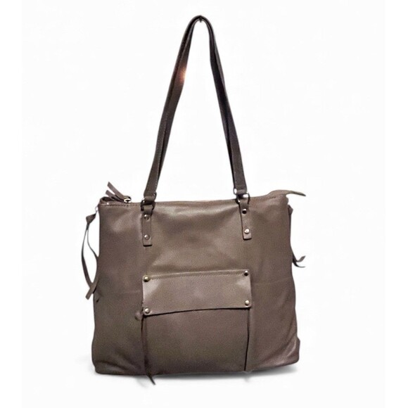 Kooba Leather Tote Bag Brown Zip Gusset Sides Expandable Front Pocket Shoulder - Picture 2 of 15